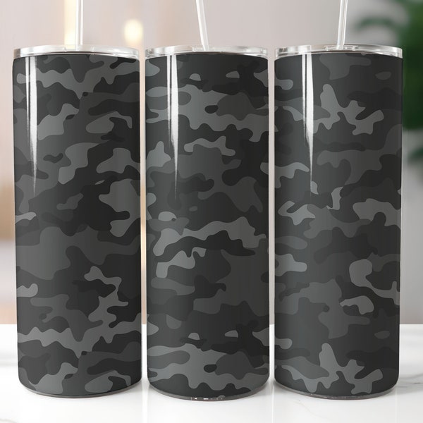 Gray Camo Skinny Tumbler Wrap - 20oz Straight & Tapered Wrap Design - Tumbler PNG Sublimation