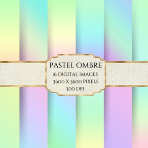 Pastel Ombre Digital Paper, Rainbow Pastel Gradient, Printable Scrapbook Paper