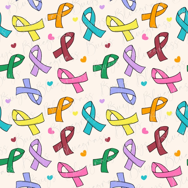 Cancer Ribbon Seamless Pattern, Cancer Awareness Repeating Pattern