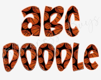 Basketball Alphabet Letters PNG Bundle, Alphabet Clipart, Basketball Hand Drawn Doodle, Sublimation Alpha Set Designs PNG