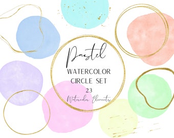 Pastel Watercolor Circle Elements - Watercolor Clipart - Frame Elements PNG