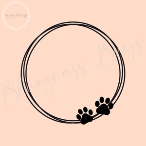 Hond Frame SVG, Paw Print Png, Paw Print cirkelframe, digitale download, Cricut, silhouet snijden bestand