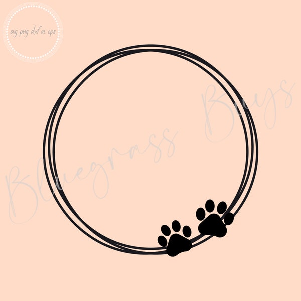 Dog Frame SVG, Paw Print Png, Paw Print Circle Frame, Digital Download, Cricut, Silhouette Cut File