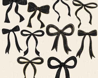 Schwarz und Gold Schleifen Png, Trendy Schleife Kokette PNG, Preppy Schleife Clip Art