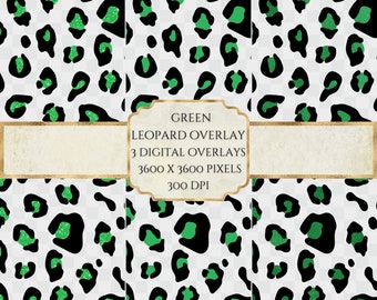 Green Leopard Print PNG Overlay, Animal Print Overlay, PNG Sublimation Background