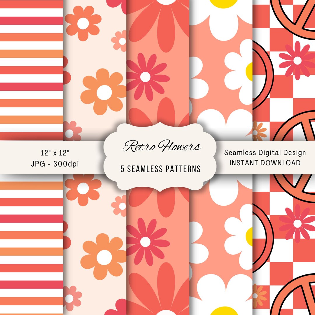 Retro Flower Seamless Pattern, Groovy Repeating Pattern - Etsy