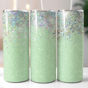 Pastel Green Glitter Skinny Tumbler Wrap - 20oz Straight & Tapered Wrap Design - Tumbler PNG Sublimation