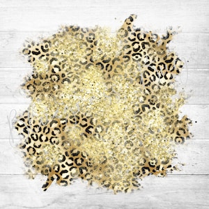 Gold Glitter Leopard Background PNG, Grunge Cheetah Backsplash, Gold Distressed Leopard Print