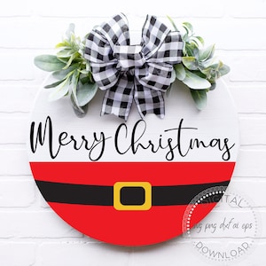 メリークリスマスドアサイン SVG - サンタベルト SVG - ドアハンガーカットファイル - デジタルダウンロード - Cricut - シルエットカットファイル