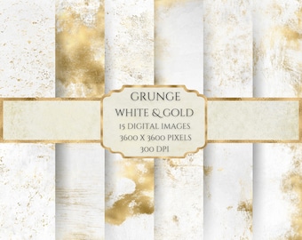 Papier Grunge White and Gold, Zniszczona faktura, Zużyty papier, Papier do scrapbookingu do druku