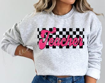 Retro Checkered Teacher PNG, Teacher Checkered, Teacher Shirt Design, Retro Png