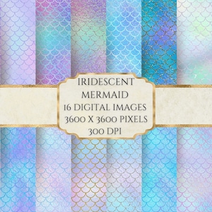Papier numérique sirène irisé, texture pastel métallique, papier holographique, papier de scrapbooking imprimable