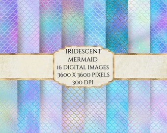 Iridescent Mermaid Digital Paper, Metallic Pastel Texture, Holographic Paper, Printable Scrapbook Paper