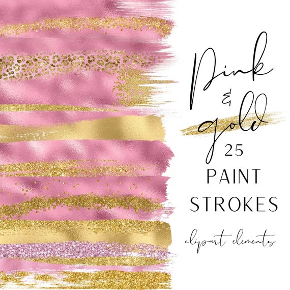 Pastel Pink and Gold Brush Strokes Clipart, Gold Paint Clipart, Pastel Paint  Clip Art, Design Elements, Metallic Clipart, Paint Splatters 