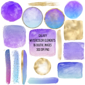 Elementos de acuarela de galaxia - Clipart de acuarela - Elementos de marco PNG