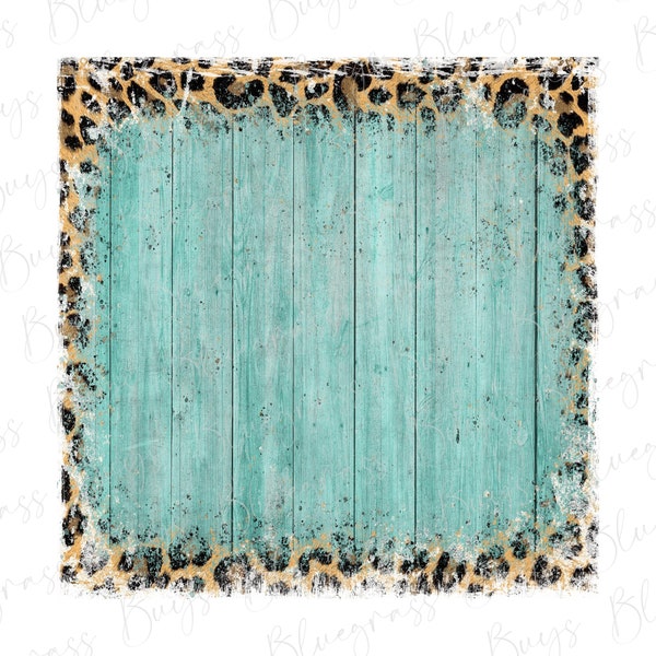 Leopard and Turquoise Wood Background PNG, Leopard Wood Frame PNG