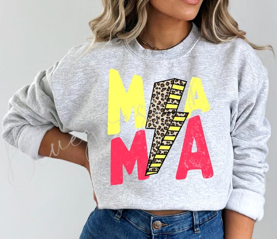 Mama Distressed Leopard Lightning Bolt PNG Mama T-shirt Png