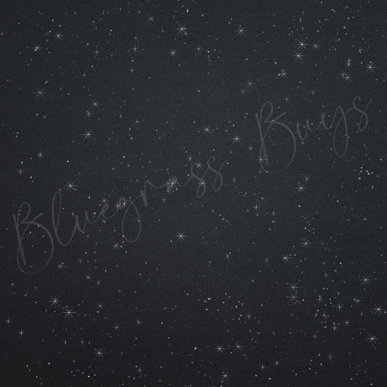 May include: A dark blue background with a scattered pattern of white glitter resembling stars.