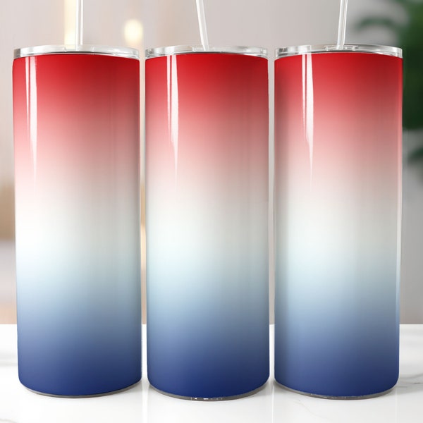 Red White and Blue Ombre Skinny Tumbler Wrap - 20oz Straight & Tapered Wrap Design - Tumbler PNG Sublimation