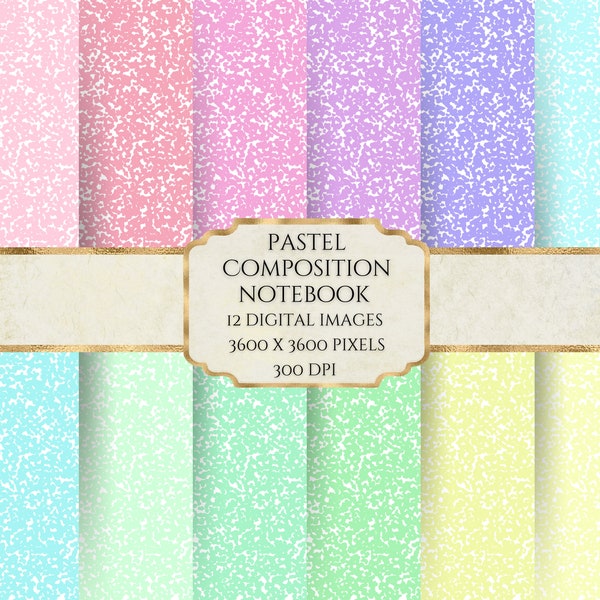 Pastel Composition Notebook Digital Paper, School Notebook Wallpaper JPG