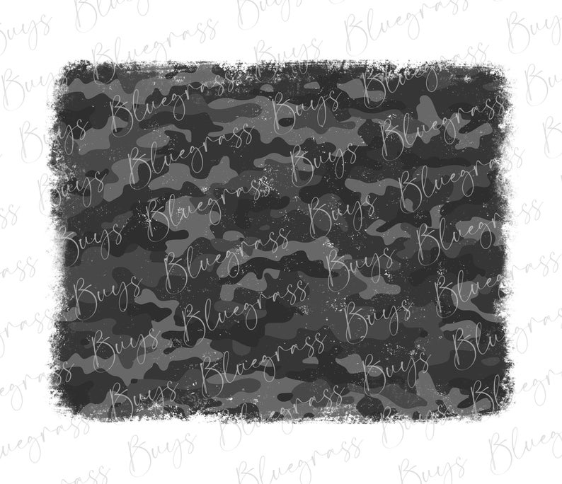 May include: A black and white camouflage pattern with a distressed, textured border. The pattern is reminiscent of military camouflage.