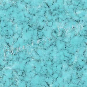 May include: A turquoise marble background with the text "Bluegrass Buys" in white cursive writing.