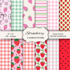 Strawberry Digital Papers, Scrapbook Paper, Seamless Strawberry Pattern, Printable Strawberry background