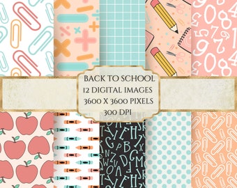 Back to School Digital Paper, School Seamless Pattern, School Background