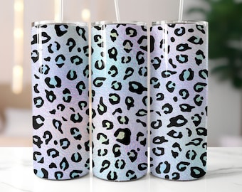 Iridescent Leopard Skinny Tumbler Wrap - 20oz Straight & Tapered Wrap Design - Tumbler PNG Sublimation