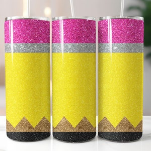 Glitter Pencil Skinny Tumbler Wrap, design de envoltório reto e cônico de 20 onças, sublimação de copo PNG