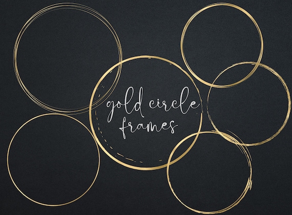 Gold Foil Circle Frames, Frame Clipart, Round Metallic Circle Elements