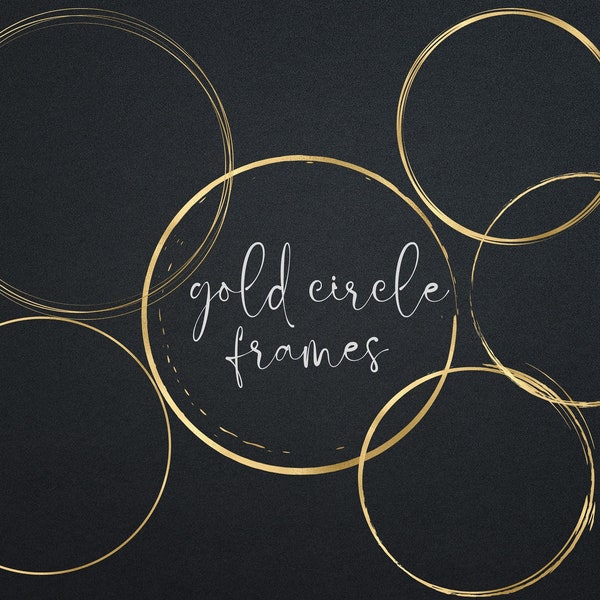 Gold Foil Circle Frames, Frame Clipart, Round Metallic Circle Elements