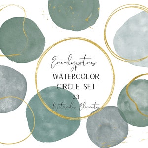 Eucalyptus Green Watercolor Circle Elements - Watercolor Clipart - Frame Elements PNG