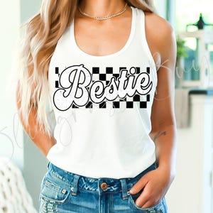 Retro bestie png, bestie geruit, shirtontwerp vrienden, retro png