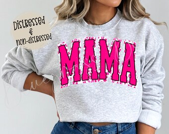 Mama Leopardenmuster PNG Design, trendige Mama Varsity Png, Retro Mama Png, Mama Png, Mama Sublimation Designs, digitaler Download