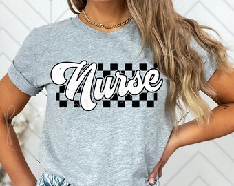 Retro Checkered Nurse PNG, Nurse Checkered, RN Shirt Design, Retro Png