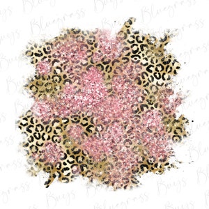 May include: A digital paper with a pink and gold glitter leopard print design. The background is white.