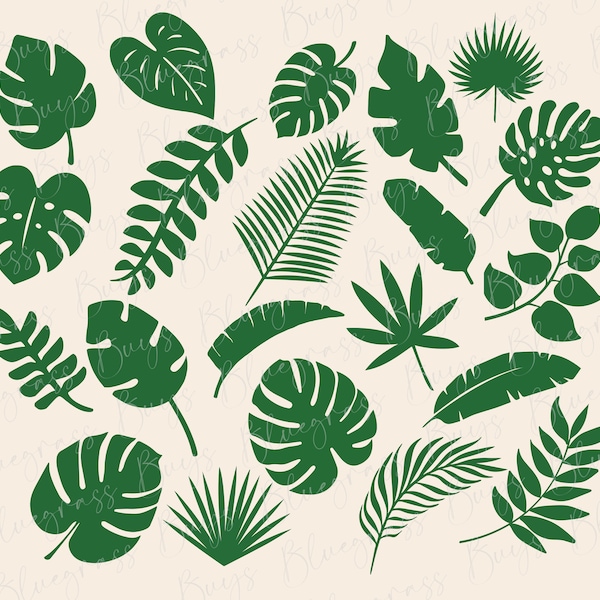 Tropical leaves svg bundle, monstera leaf svg, jungle leaves clipart, palm branch svg, digital download