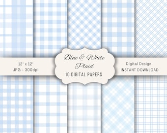 Blue Plaid Seamless Pattern, Light Blue Digital Paper, Gingham Plaid Seamless Patterns, Scrapbook Paper For Baby Showers, Blue And White