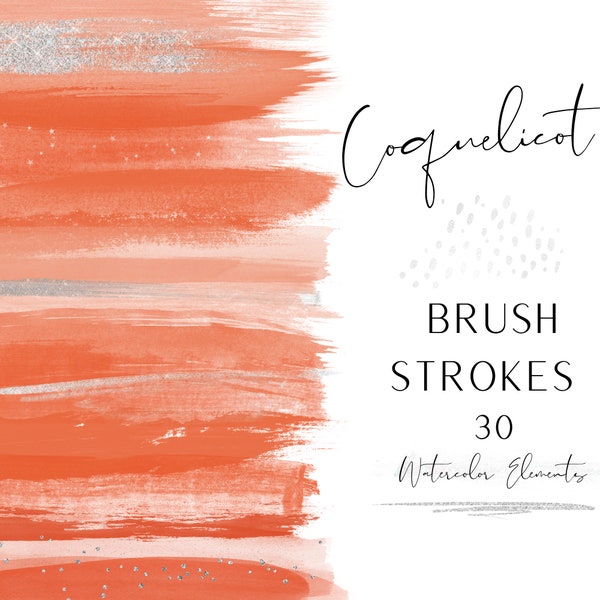 Coquelicot Watercolor Brush Strokes - Watercolor Clipart - Paint Stroke Elements