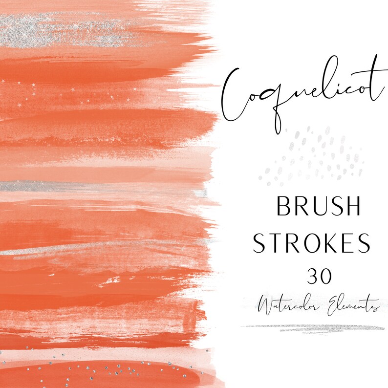 Coquelicot Watercolor Brush Strokes - Watercolor Clipart - Paint Stroke Elements image 1