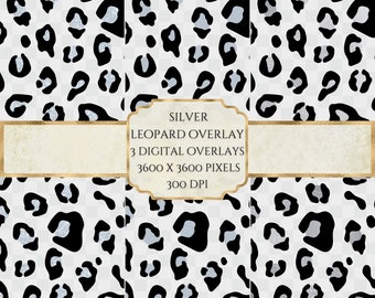 Silver Leopard Print PNG Overlay, Animal Print Overlay, PNG Sublimation Background