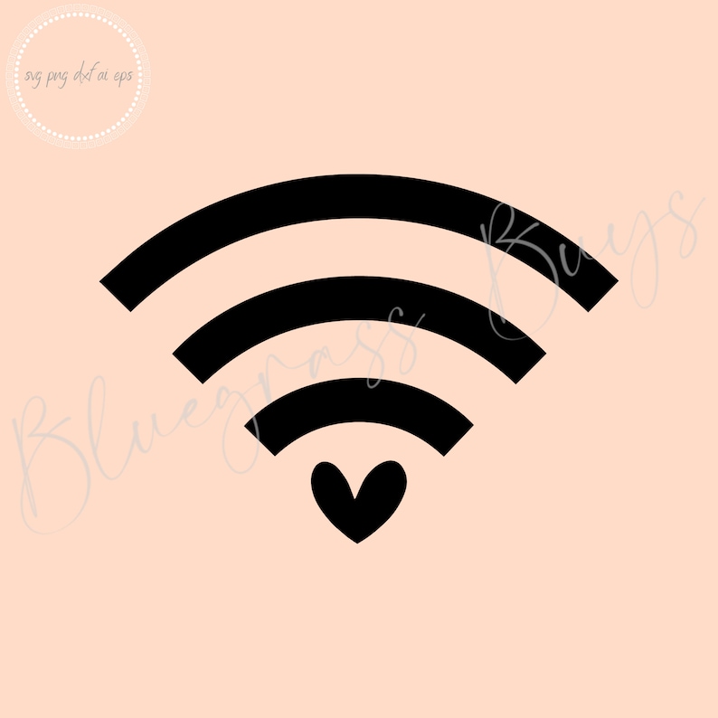 Op de afbeelding: Zwart-wit wifi-symbool met een hartje onderaan.