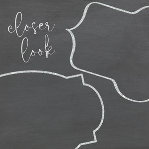 Puede incluir: Una pizarra negra con las palabras "closer look" escritas en cursiva blanca. Hay dos contornos de burbujas de di&aacute;logo blancas y brillantes en la pizarra.