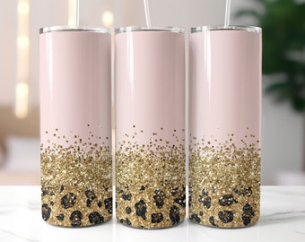 Blush Glitter Leopard Skinny Tumbler Wrap - 20oz Straight & Tapered Wrap Design - Tumbler PNG Sublimation