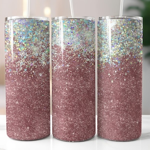 Rose Gold Glitter Skinny Tumbler Wrap - 20oz Straight & Tapered Wrap Design - Tumbler PNG Sublimation