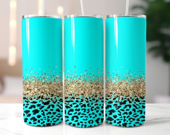 Glitter Leopard Skinny Tumbler Wrap - 20oz Straight & Tapered Wrap Design - Tumbler PNG Sublimation
