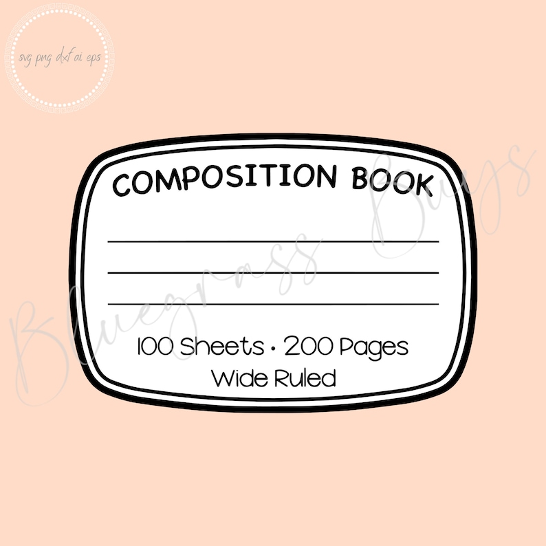 Composition Notebook Label SVG, Composition Book Label Png, Cricut Cut ...