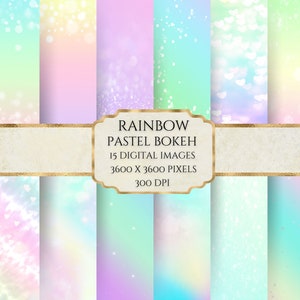 Papel digital con efecto bokeh pastel arcoíris, degradado pastel arcoíris, papel imprimible para álbumes de recortes