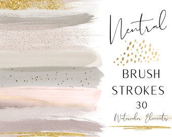 Neutral Watercolor Brush Strokes - Watercolor Clipart - Paint Stroke Elements